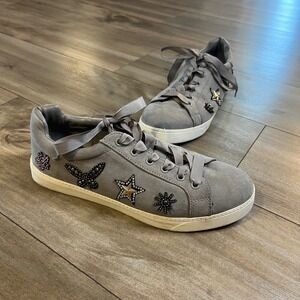 Sam Edelman Gray Suede‎ Embellished Star Butterfly Sneakers Size 10